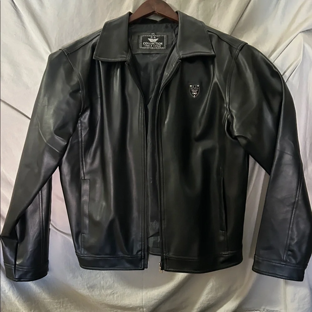 EA Collection Sleek Black Leather Bomber Jacket XXL